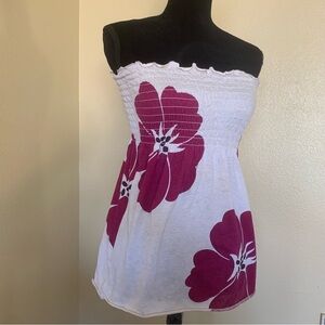 Vintage Y2K Floral Strapless Top - White and Pink